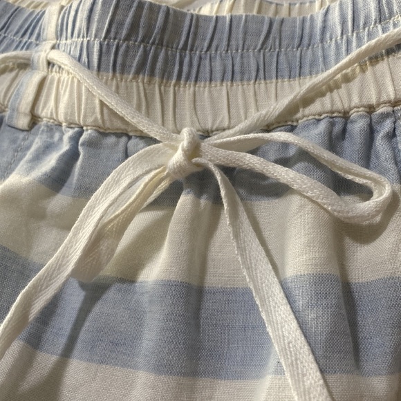LOFT Light Blue Stripped Elastic Waist Linen Mini Skirt 2 Pockets Sz S - Picture 11 of 11